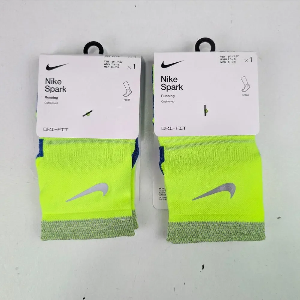 Nike Spark Running Ankle Socks - 2 Pack - Vivid Yellow/Blue - W7.5-9 M6-7.5